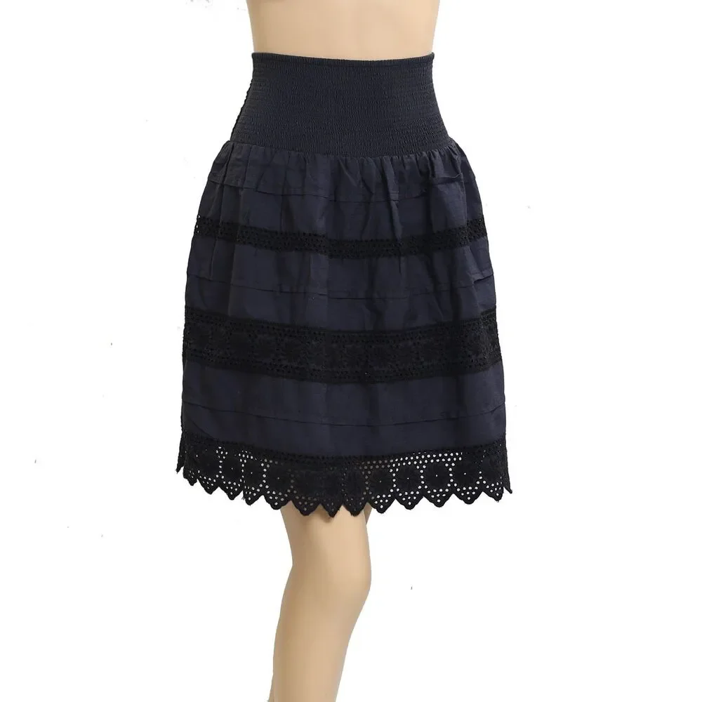 By Anthropologie Anisa Eyelet Mini Skirt Smocked Black Embroidered S NWT 283541